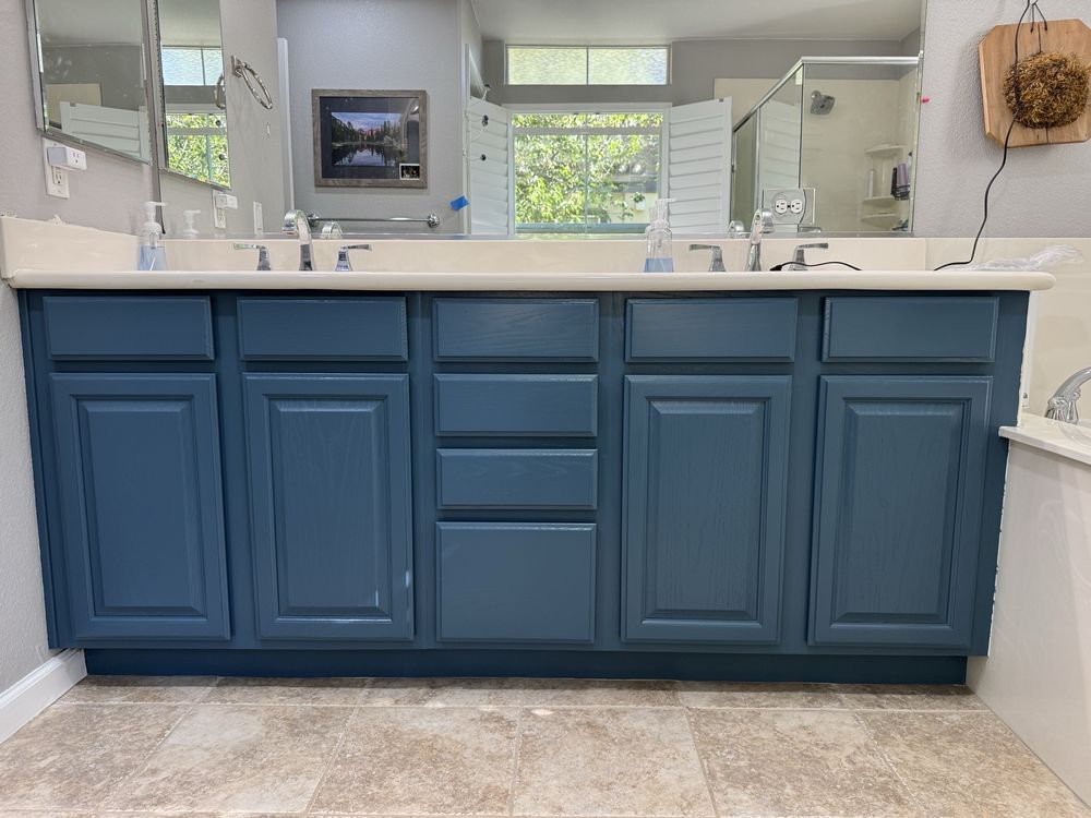 Bathroom vanity cabinets after refinishing by Golden Touch-Up