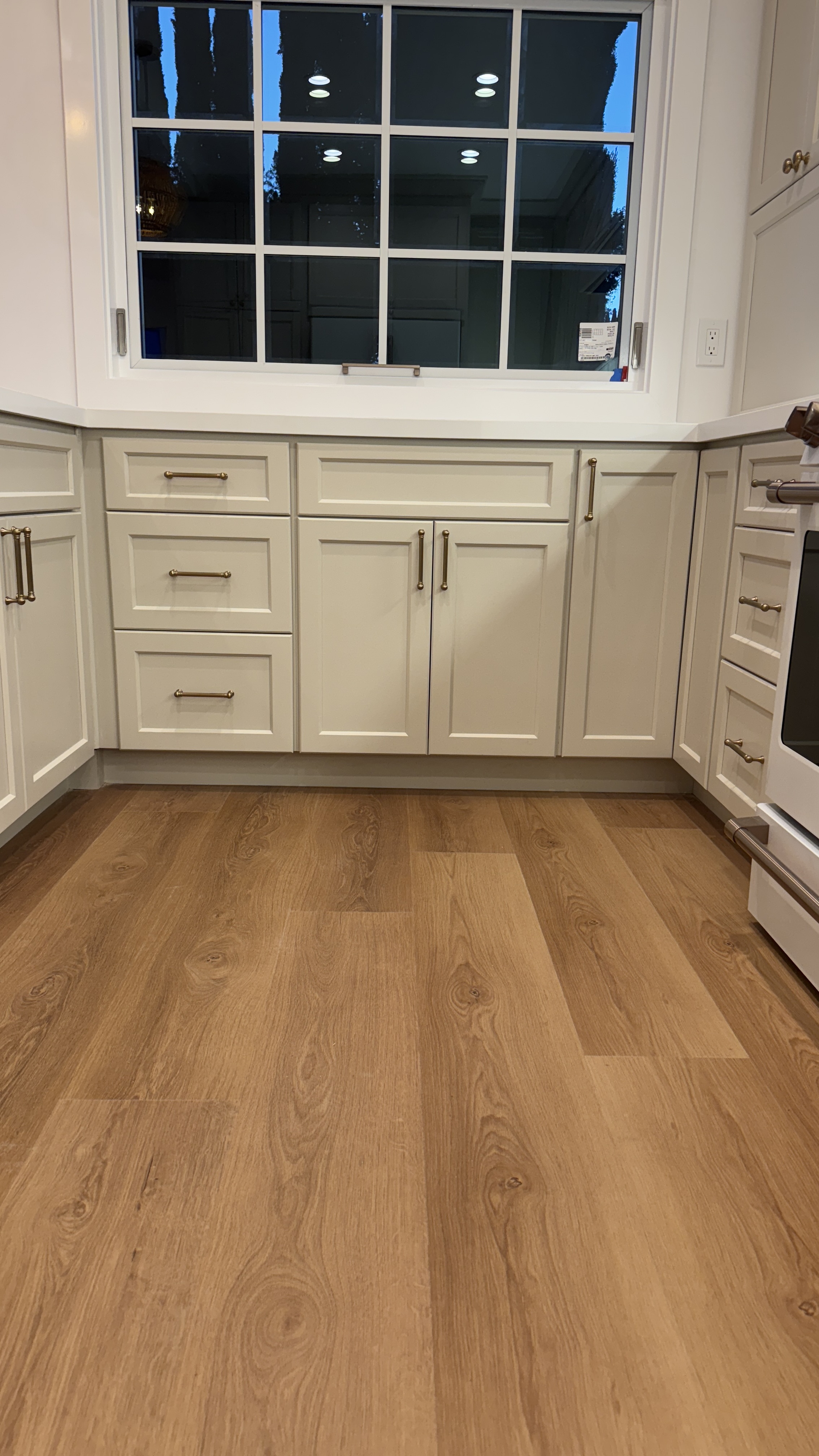 Kitchen cabinet refinishing &mdash; Completed cabinet refinish with even coating and updated hardware &mdash; Saratoga, CA