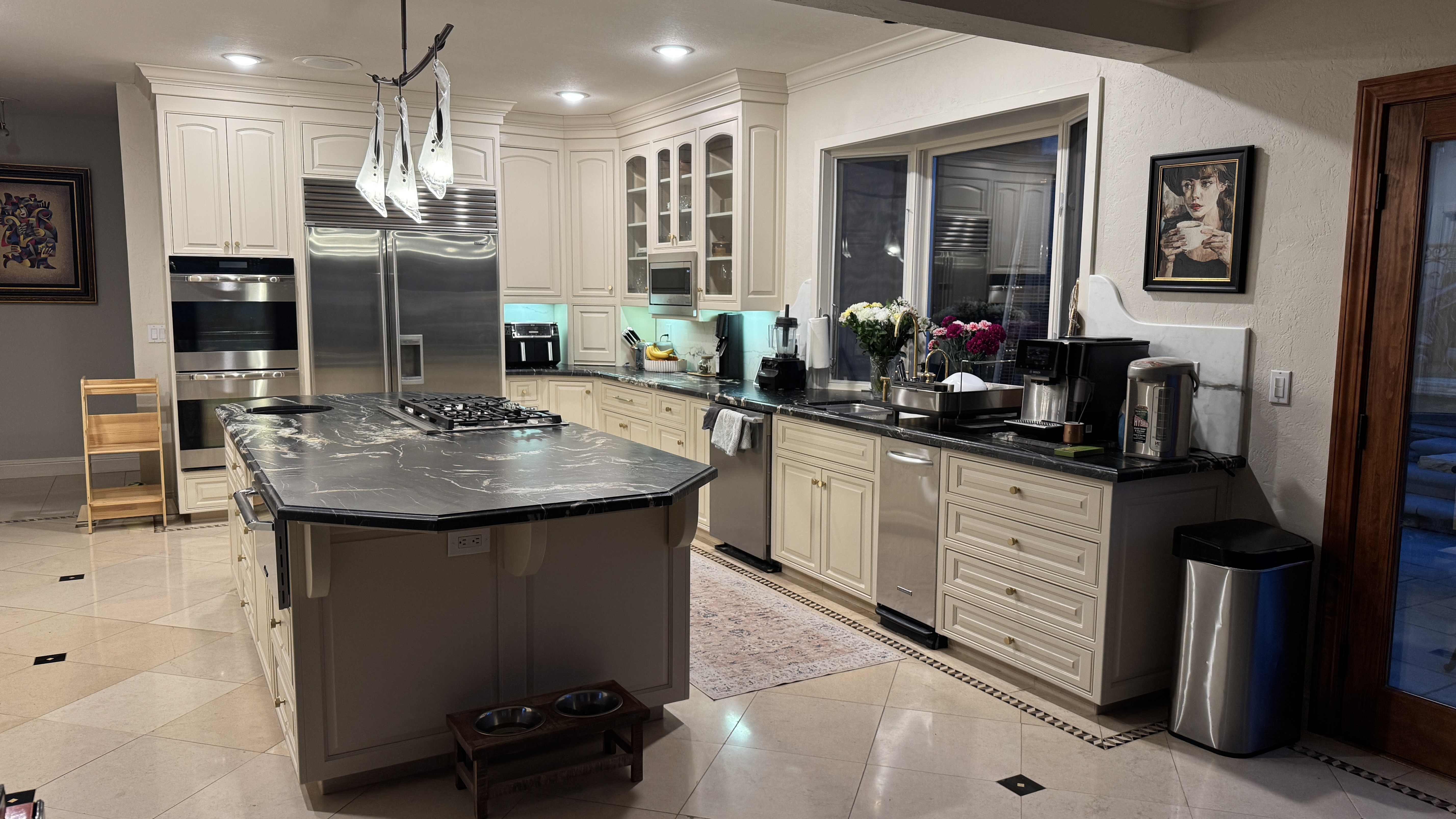 Kitchen cabinet refinishing &mdash; Finished cabinetry and island coating, project complete &mdash; Los Gatos, CA