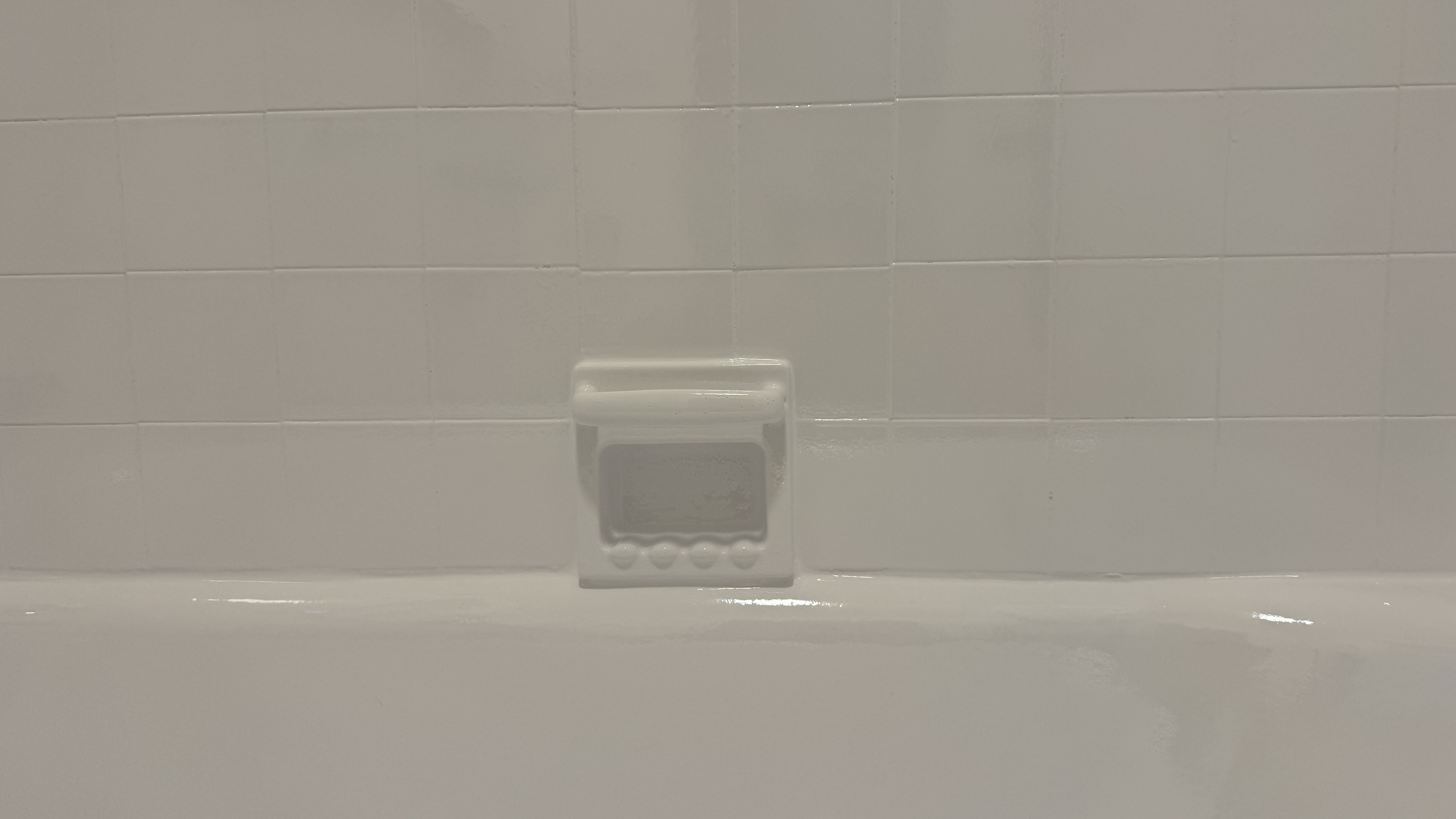 Bathtub reglazing &mdash; Completed reglaze with surround and fixtures ready after cure &mdash; Daly City, CA